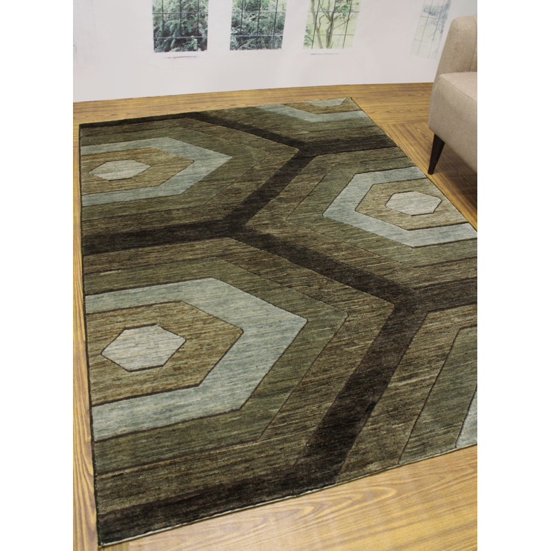 Tapis de zone en laine 5 pi 8 po x 7 pi 8 po one-of-kind main-noué la Caryl