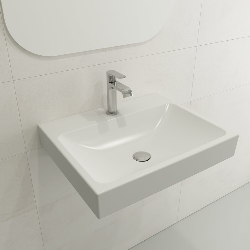BOCCHI Scala Arch 18.75'' Fireclay Rectangular Bathroom Sink with Overflow, Matte White, Single-Hole