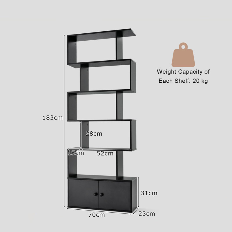 Elodia 183cm H x 70cm W Geometric Bookcase, Black