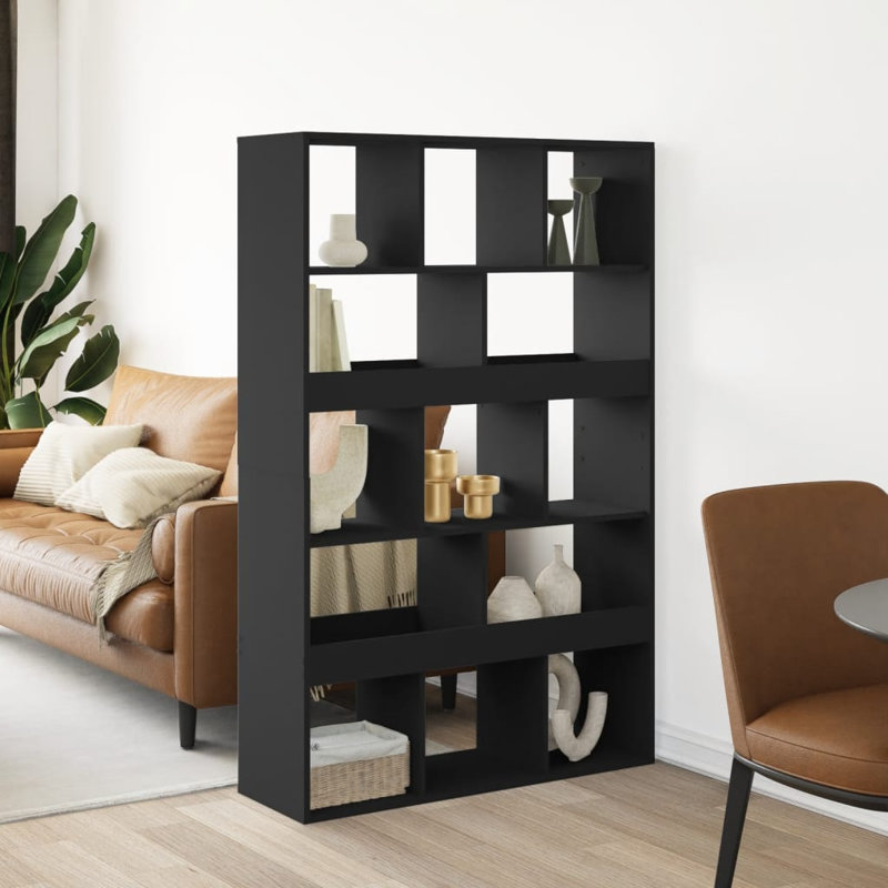 Angelinne 100cm W Bookcase, 156.5cm H x 100cm W x 33cm D, Black