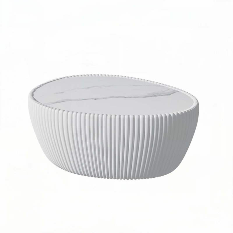 Eggs Shape Leather Coffee Table, White, White