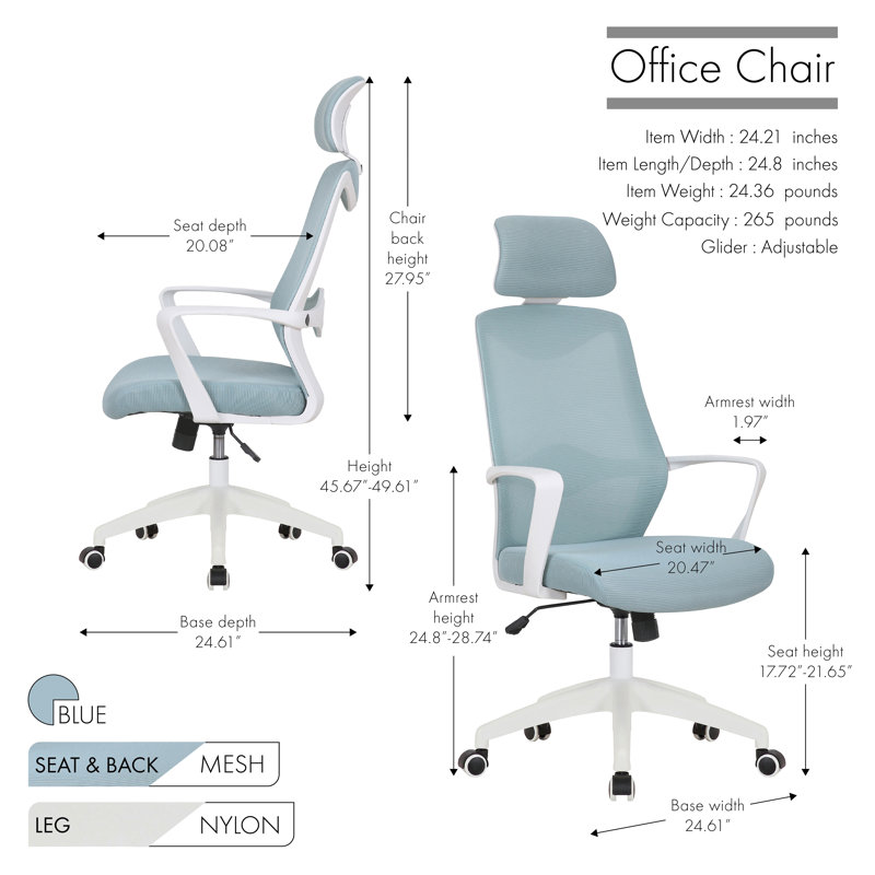 Mesh Office Chair with Headrest, Blue