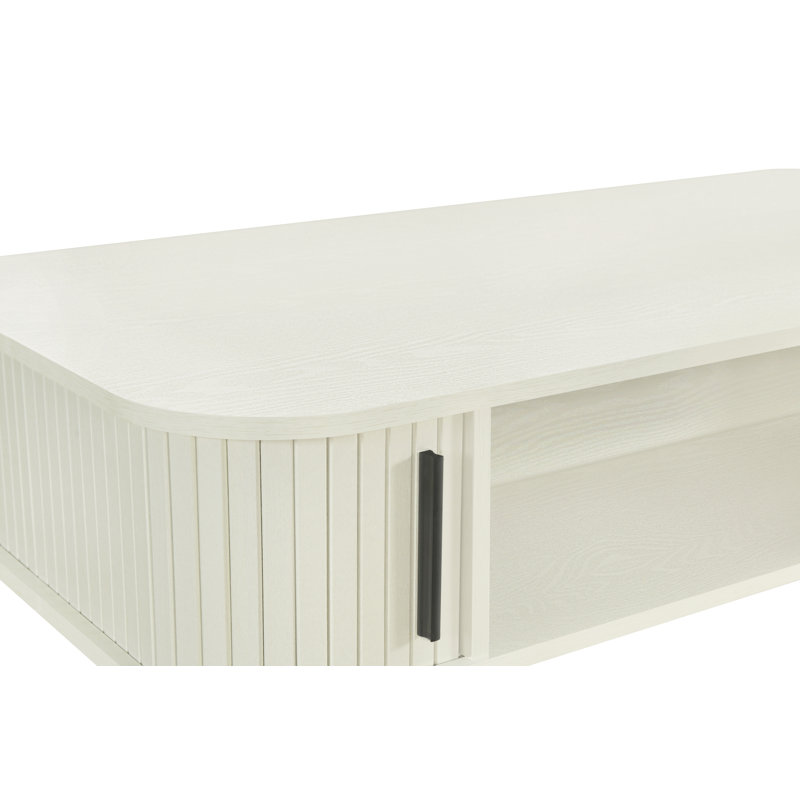Table basse Aguilera de 47,2 po avec rangement et porte coulissante cannelée, Chêne