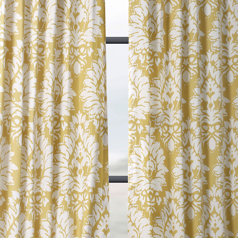 Abisia Regal Damask Printed Cotton Twill Room Darkening Curtain Single Panel, 50"W x 84"L, Sun