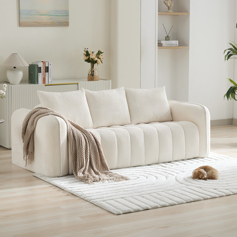 Boneless Corduroy Sofa, Oversized Deep Seat Couch with Rounded Armrest, Modern Upholstered Cloud Sofa for Living Room, No Assembly