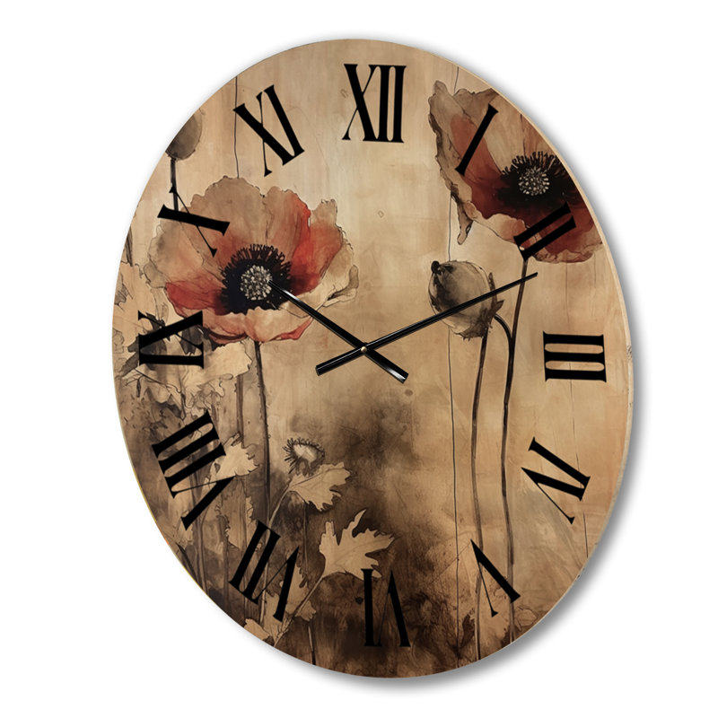 Horloge murale rétro Vintage Poppies I - Coquelicots, Moyenne