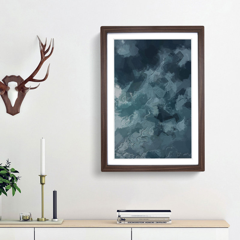 Teal Skies in Abstract - Framed Print, 48cm H x 36cm W x 2cm D, Walnut Framed