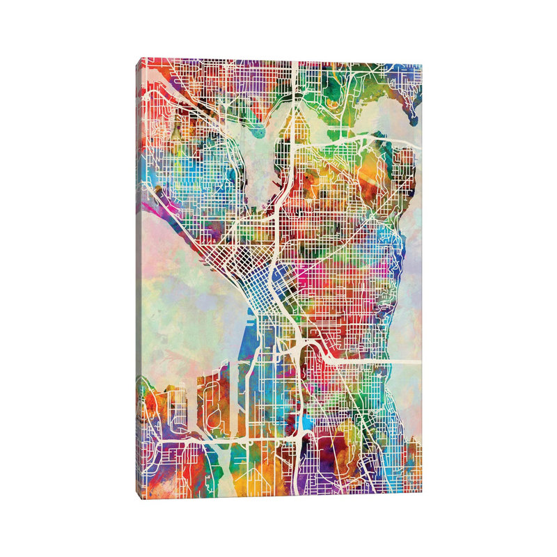 Seattle Washington Street Map I by Michael Tompsett - Wrapped Canvas Gallery-Wrapped Canvas Giclée, 30.48 cm H x 45.72 cm W
