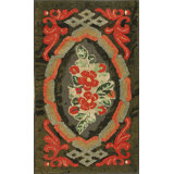Antique American Hooked Rug Small Scatter Size Wool Black