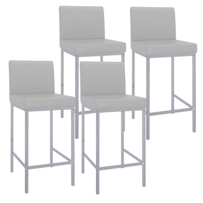 Contemporary Faux Leather and Metal 26" Counter Stool, Set of 4 - Chrome