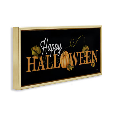 Happy Halloween on Black Gold Framed Floater Canvas Wall Art by House Fenway