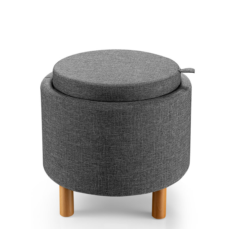 4 in 1 Upholstered Round Storage Ottoman, Fabric Storage Cozy Footstool, Gray