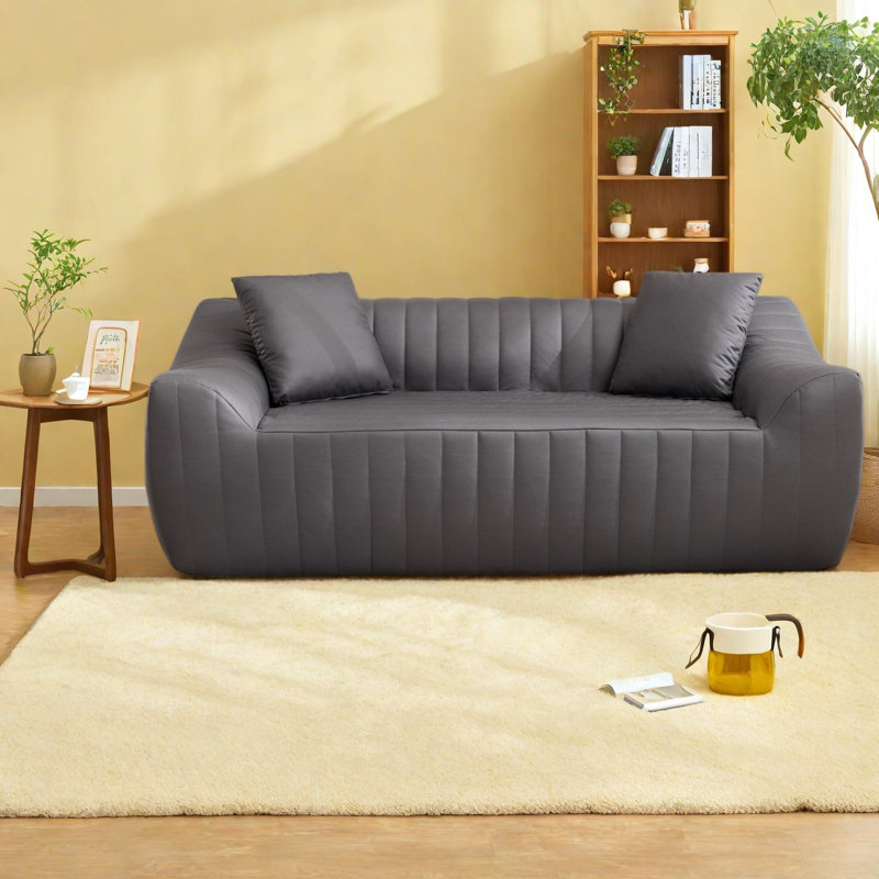 Canapés de compression, canapé deux places compact moderne en similicuir gris de 198 cm pour la maison, Gris