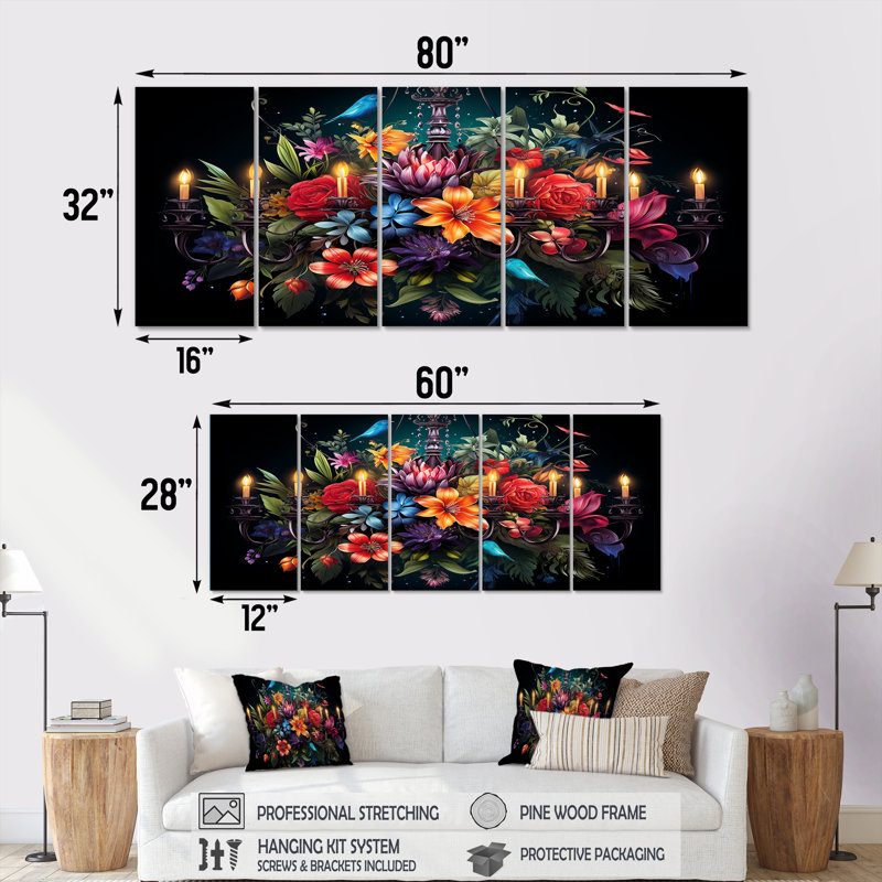 Ensemble de 5 décorations murales mixtes, H 32 po x l 80 po