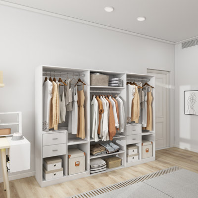 Armoire-penderie moderne en bois: 7 tablettes et 4 tiroirs