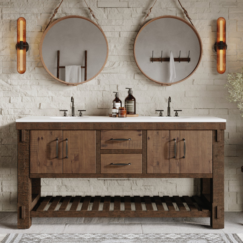 Bromley 66" Double Bathroom Vanity With White Quartz Top