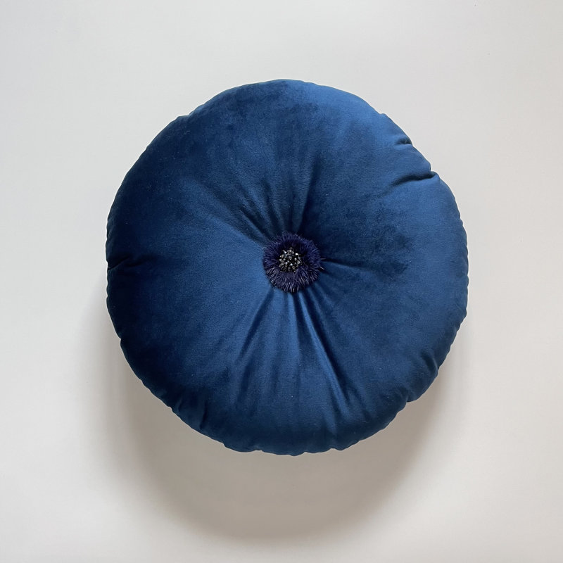 Decorative Boho Chic , Solid Round Throw Pillow , Blue