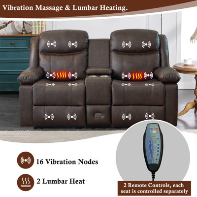 Ambert 70'' Faux Leather Manual Reclining Loveseat with Console Recliner with Heat and Massage - Easy Assembly