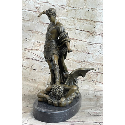 Chauncee Saint Michael Archangel And The Devil Bronze Sculpture Statue After Guido Reni