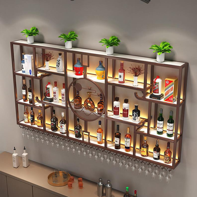 Modern Simple Wall Mounted Wine Rack, Copper, 47.2" H x 102.3" W x 7.8" D