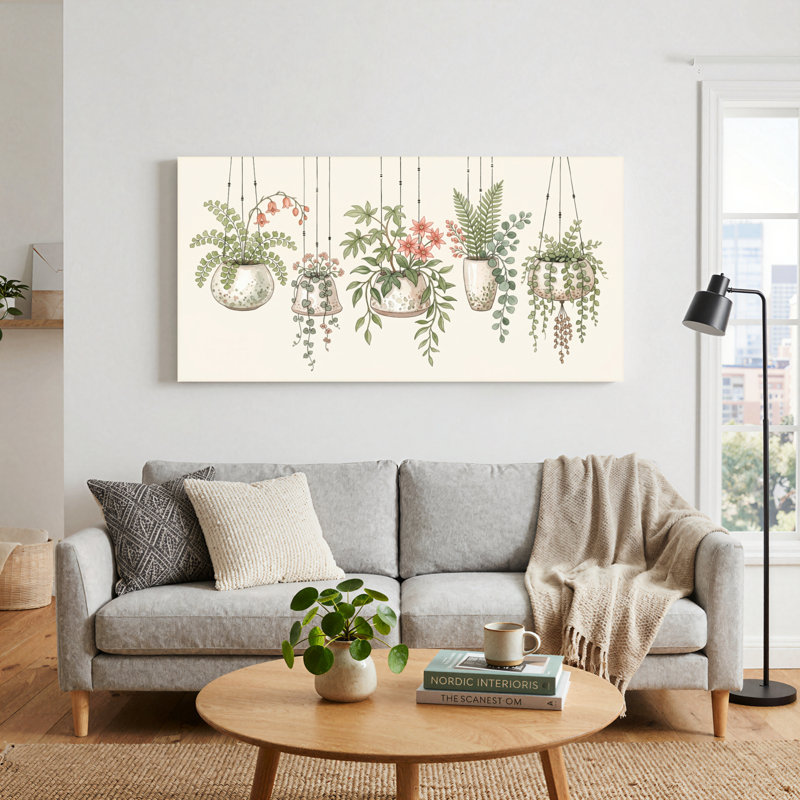 Ensemble de 1 tableau sur toile représentant des plantes suspendues, 40“W x 20”H, Toile tendue