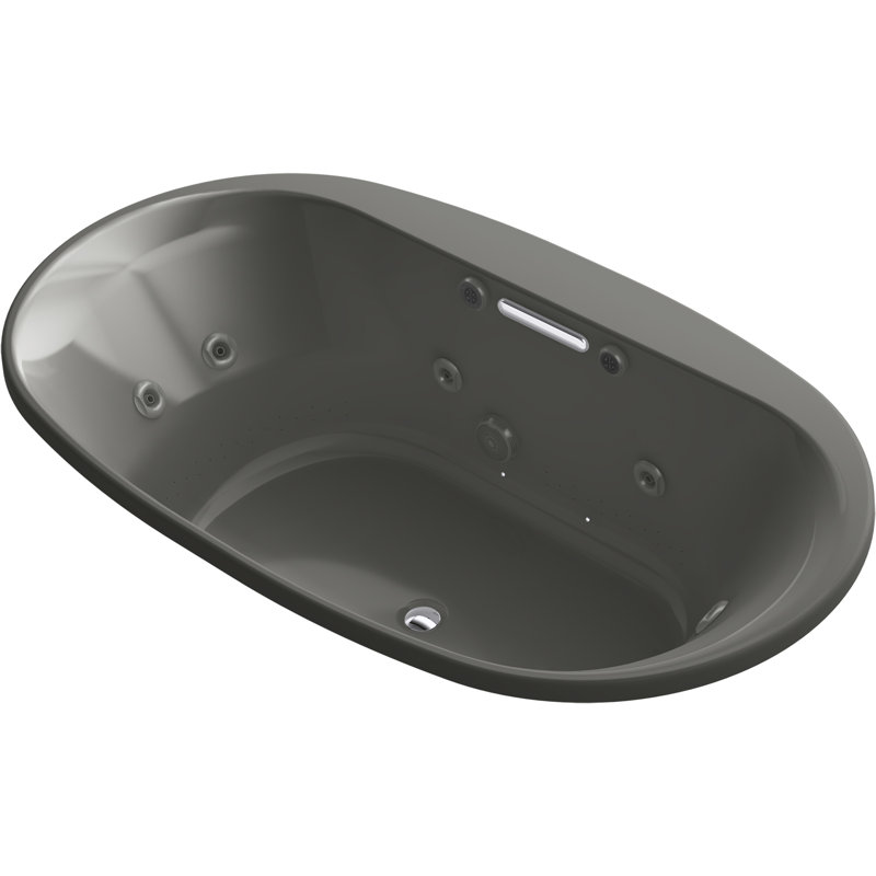 Baignoire à bulles chauffante ovale 72 po x 42 po avec tourbillon et drain central, Gris tonnerre
