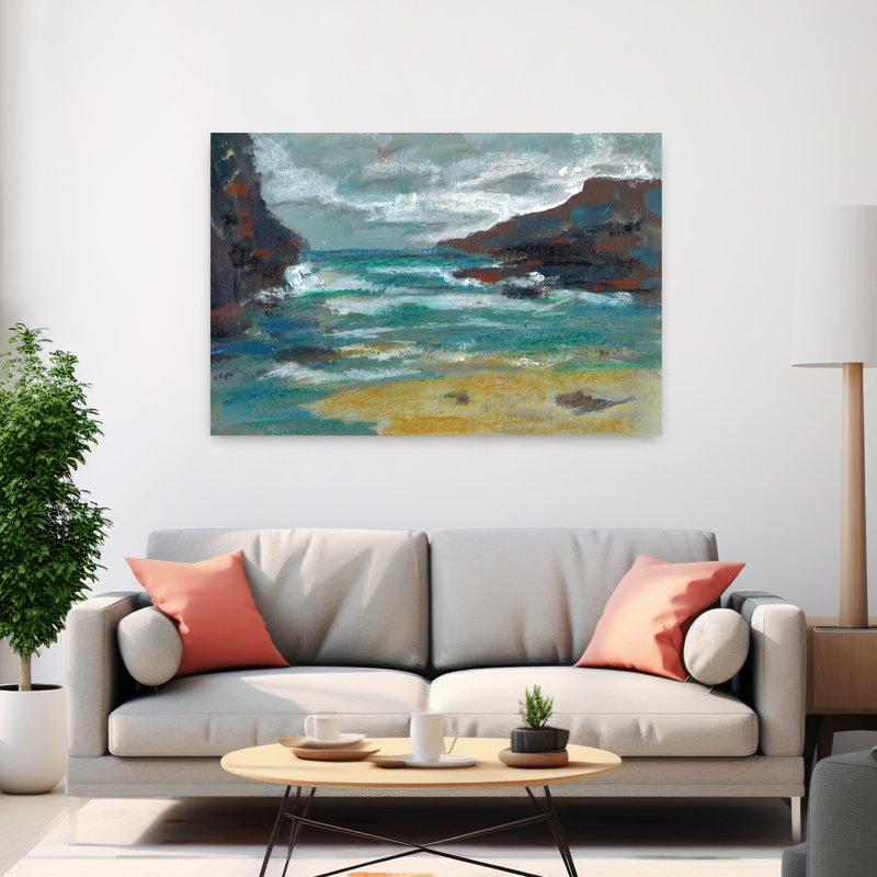 Wild Coastal Waves Dramatic Serene Abstract Coastal Art mural, H 40 po x l 60 po