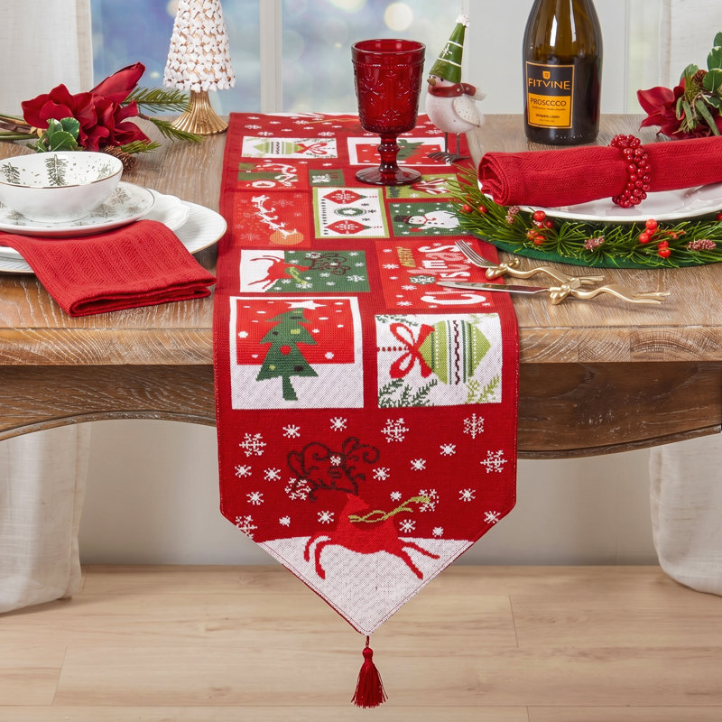 Chemin de table Holiday Patchwork Christmas - Chemin de table décoratif Merry Christmas