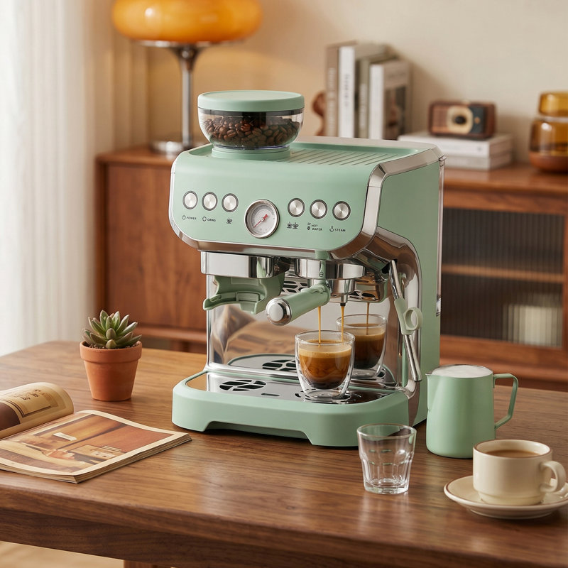 HOMCOM Espresso Machine Bean Grinder & Steam Wand 15 Bar Pressure, Light Green