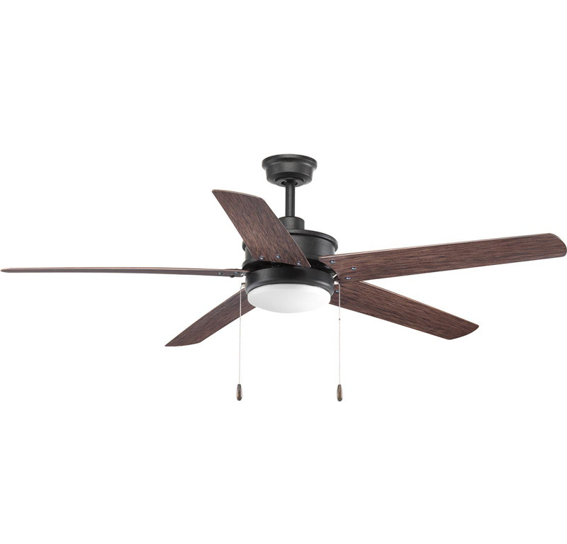 Whirl 60'' Ceiling Fan with LED Lights, Forged Black with Toasted Oak Blades
