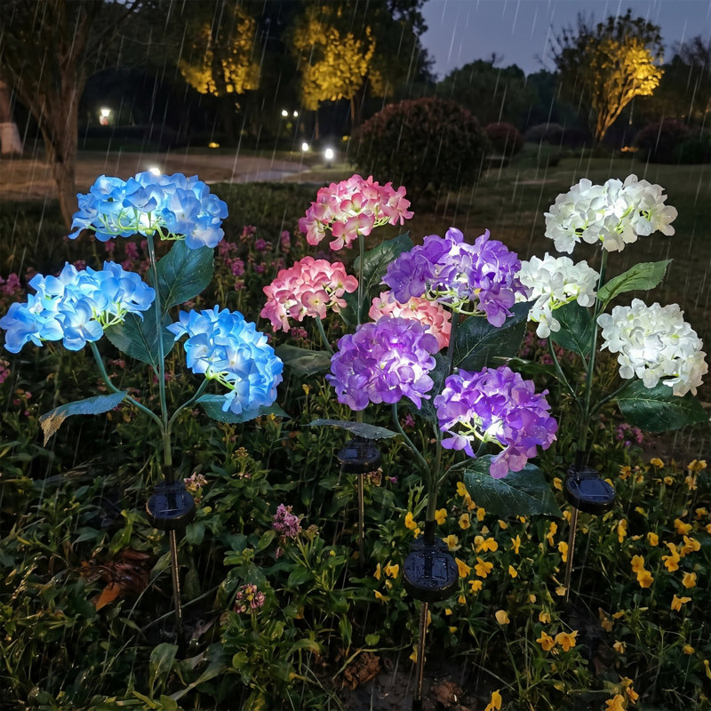Paquet de 4 lumières d'hortensia solaires, 3 fleurs par lumière, décor de jardin extérieur coloré, tiges réglables, imperméables, cadeaux