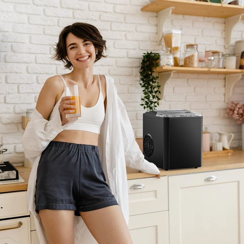 Ice Maker, Portable Countertop Icemaker Machine, Self Cleaning Quiet 2 Sizes Bullet Cubes Makers, 9 Cubes In 6 Mins For Home Kitchen Party