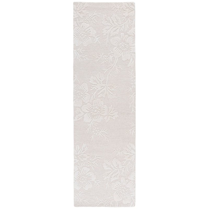 Emko 151 Hand Tufted Wool/Cotton/Viscose Floral Indoor Use Only Rug in Ivory, Runner 2'3" x 8'