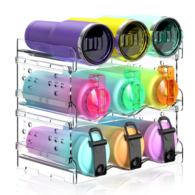 3 Pack Stackable Cup Organizer For Cabinet, Countertop, Pantry And Fridge, Free-Standing Tumbler Kitchen Storage Holder, Clear Plastic