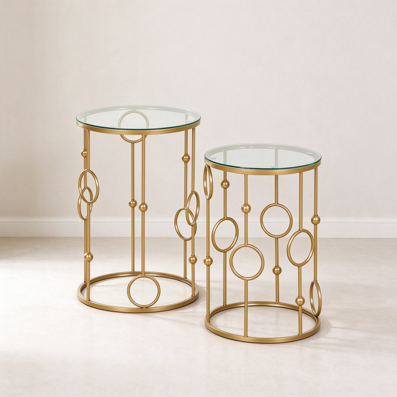 Chic Gold Nesting Side Table Set, Tempered Glass Top Metal End Tables Multi-scene Home Furniture