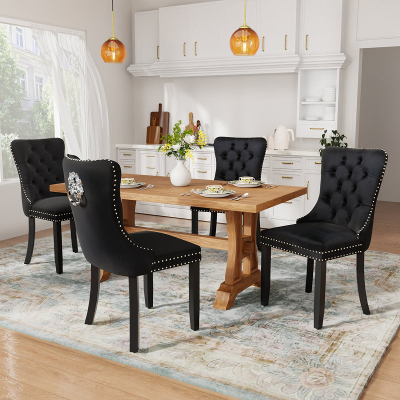  Velvet Upholstered Dining Chairs Set of 4, Black