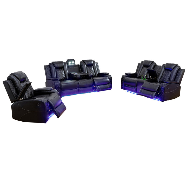 Ensemble de salon inclinable en similicuir 3 pièces Cutino