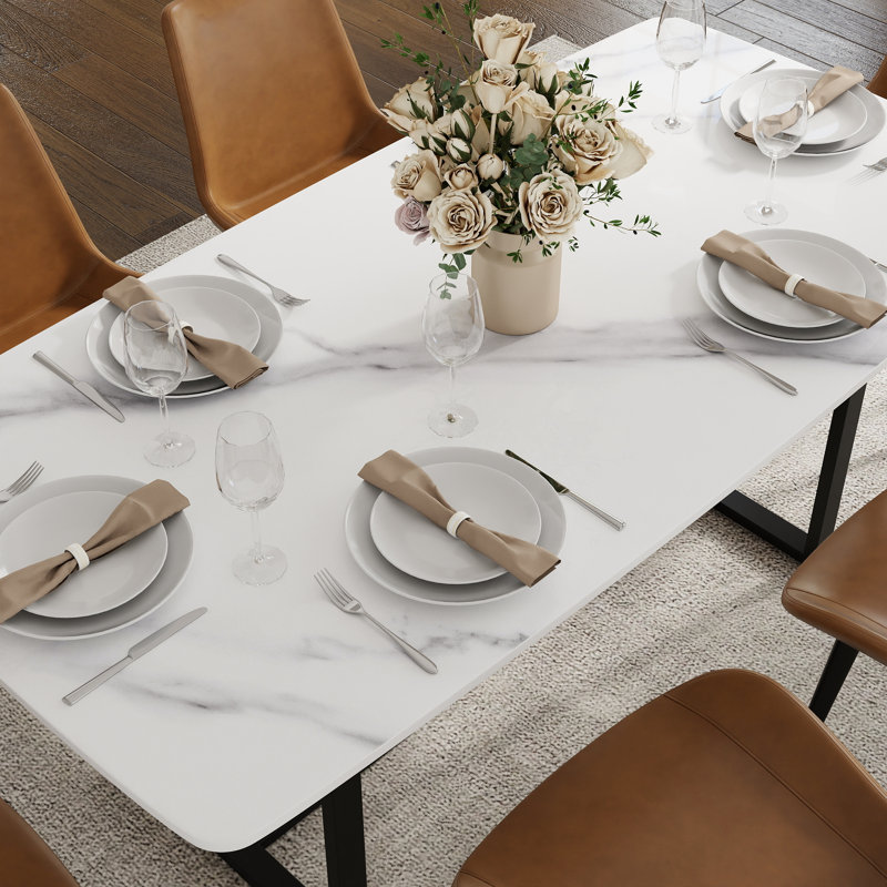 Table de salle à manger Evannie, Noir, Blanc neigeux, H 29,53 po x L 70,87 po x l 35,43 po