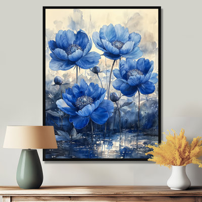 Pivoines bleues par The Stream II - pivoines, art mural pour le salon