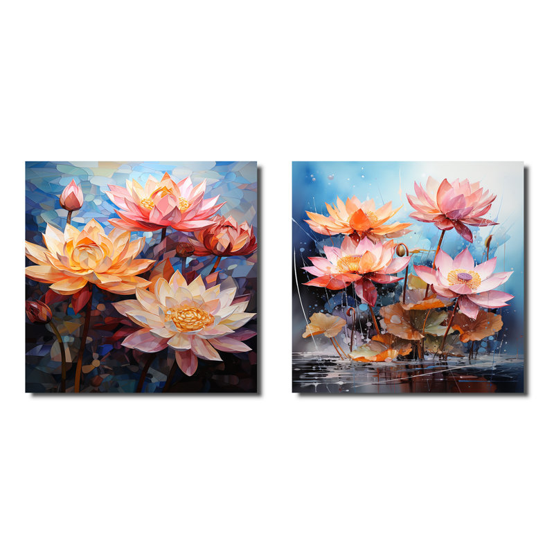 Lotus Cubist Harmony - lot de 2 lotus carrés, H 16 po x l 33 po, Toile tendue