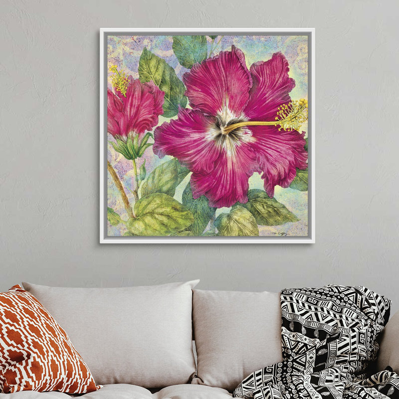 Hibiscus, art mural sur toile, H 12 po x l 12 po x P 1,75 po, Toile avec cadre noir
