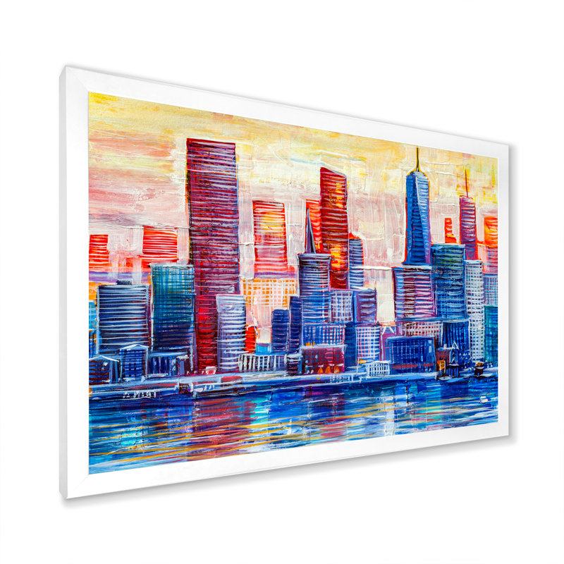 «Abstract Nyc Skyscrapers», peinture sur toile, H 16 po x l 32 po x P 1 po, Cadre photo blanc