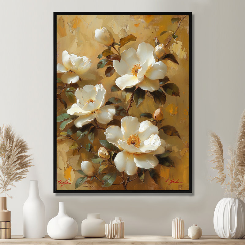 Pivoine blanche rétro - art mural pivoine, Cadre flottant noir, bois massif, H 20 po x l 12 po x P 1 po