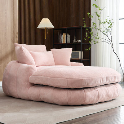 Plush Chenille Compression Chaise Lounge, 56.70-in Oversized Boneless Sofa Bed, Deep Seat Indoor Sleeper Couch with Throw Pillows, No Assembly Required for Bedroom and Living Room