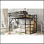 Lit mezzanine double avec escalier, lit mezzanine double en métal avec tablettes de rangement, lit mezzanine haut avec garde-robe