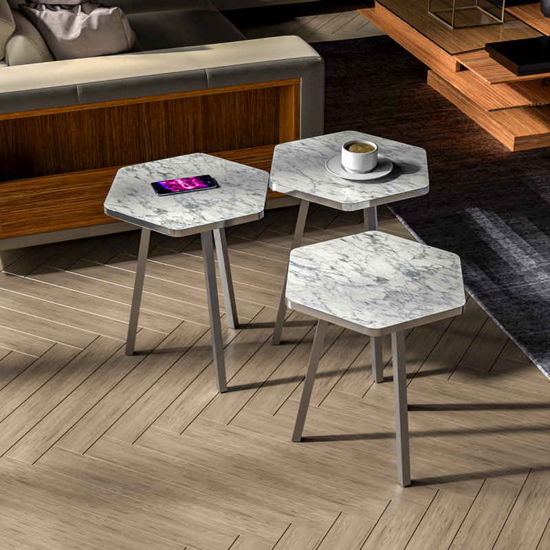 Ensemble de tables de bout Irsah, Blanc, Argent