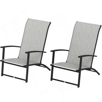 Outsunny Folding Patio Chairs Set Of 2, Portable Outdoor Dining Chairs With High Back, Armrests, Gray