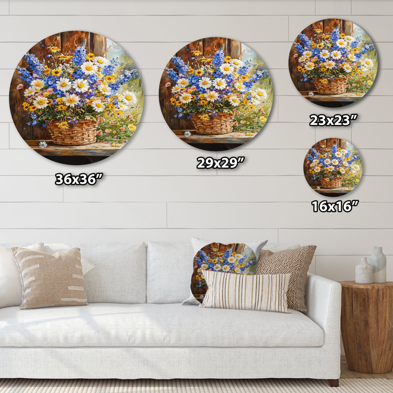 Art mural rond en métal Marianne - Assortiment de bouquets, H 16 po x l 16 po