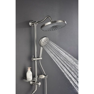 Showerspas Shower System, With 10" Rain Showerhead, 4-Function Hand Shower, Adjustable Slide Bar And Soap Dish