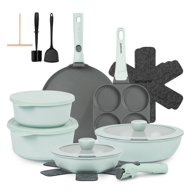 SENSARTE Nonstick Cookware Set 19-Piece,Healthy Pots And Pans Set With ...
